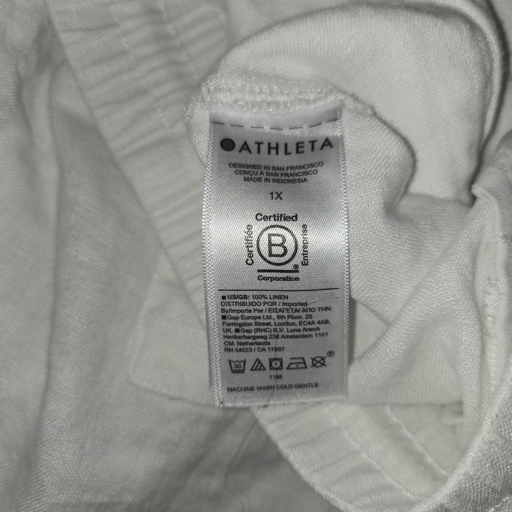 Athleta Wide Leg Linen [1X] White Lagenlook Flowy Classy Pants Resortwear - Picture 7 of 11